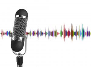 microphone with sound wave background