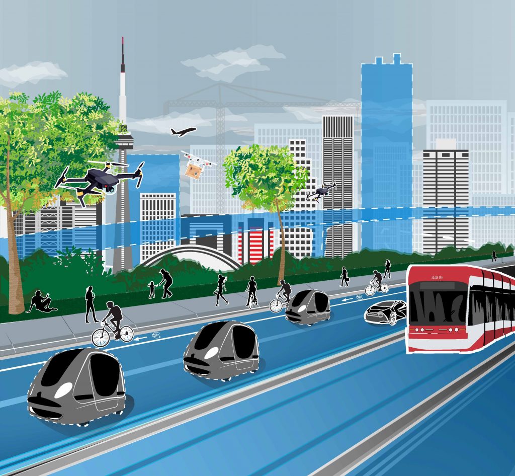 CATTS graphic of roadway in front of Toronto skyline