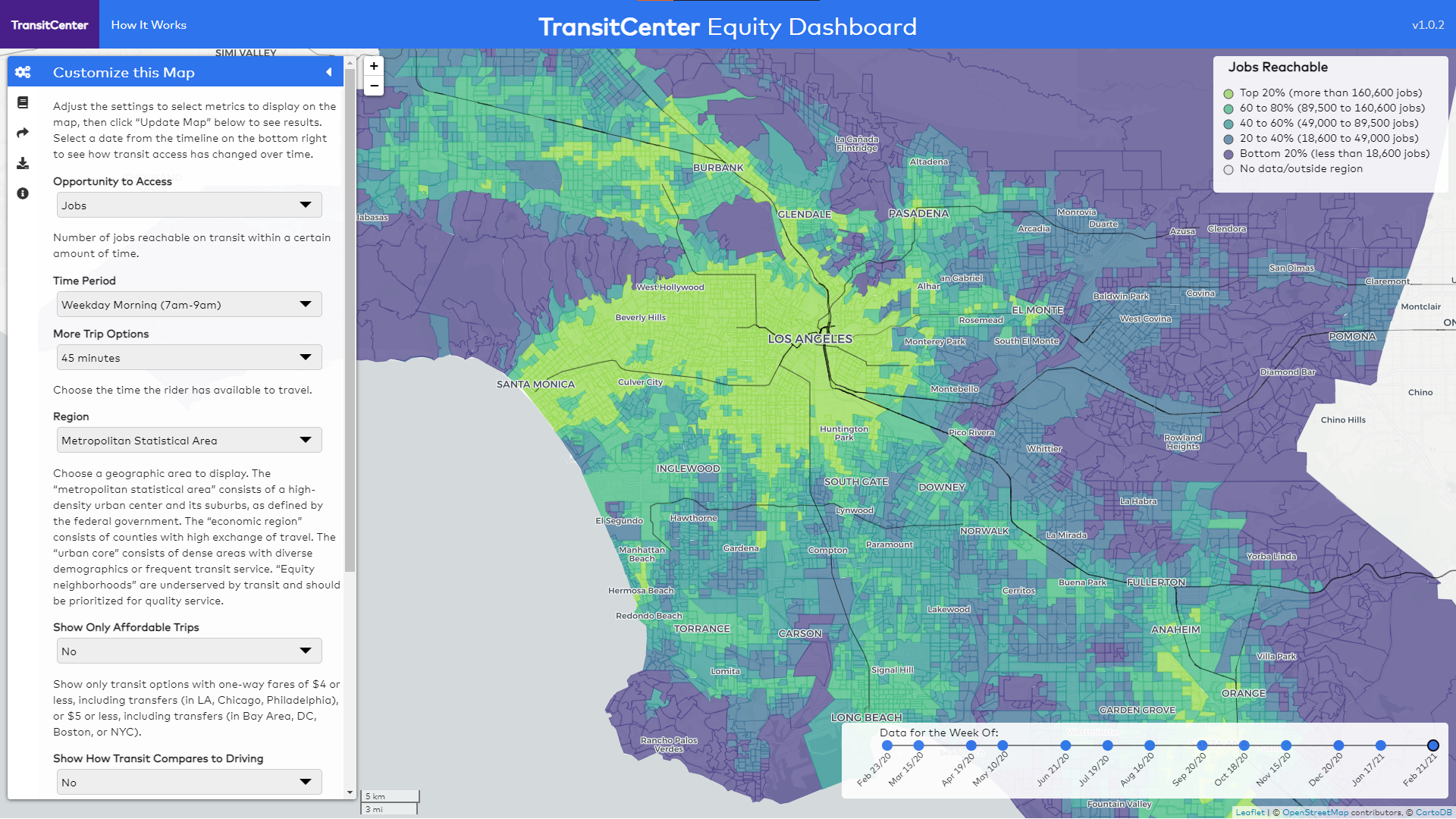 colourful map visualization of transit equity data 
