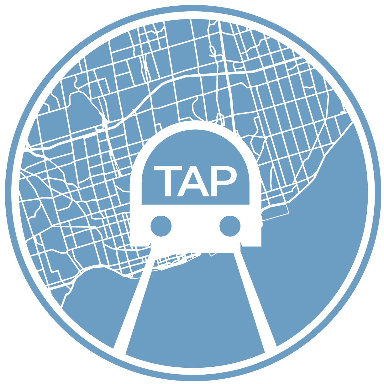 circular graphic of train over City of Toronto map