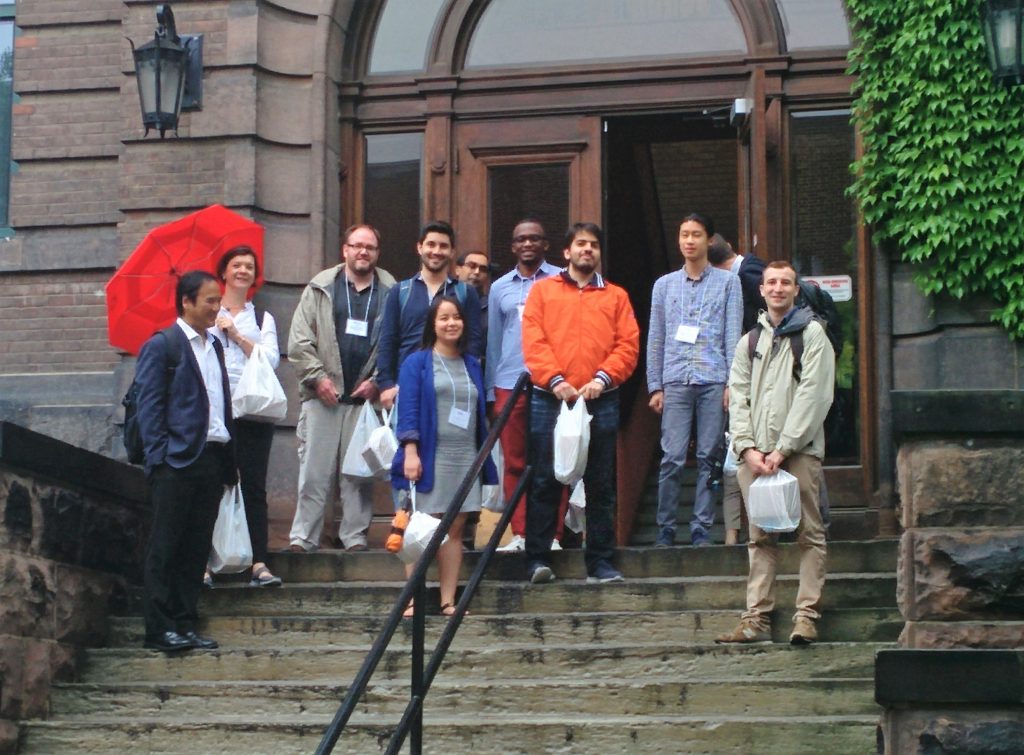 Gathered on outside steps