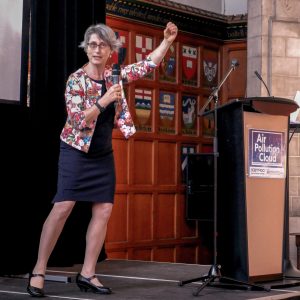 speaker with fist in the air