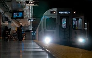 train arrives at Toronto Bathurst subway station